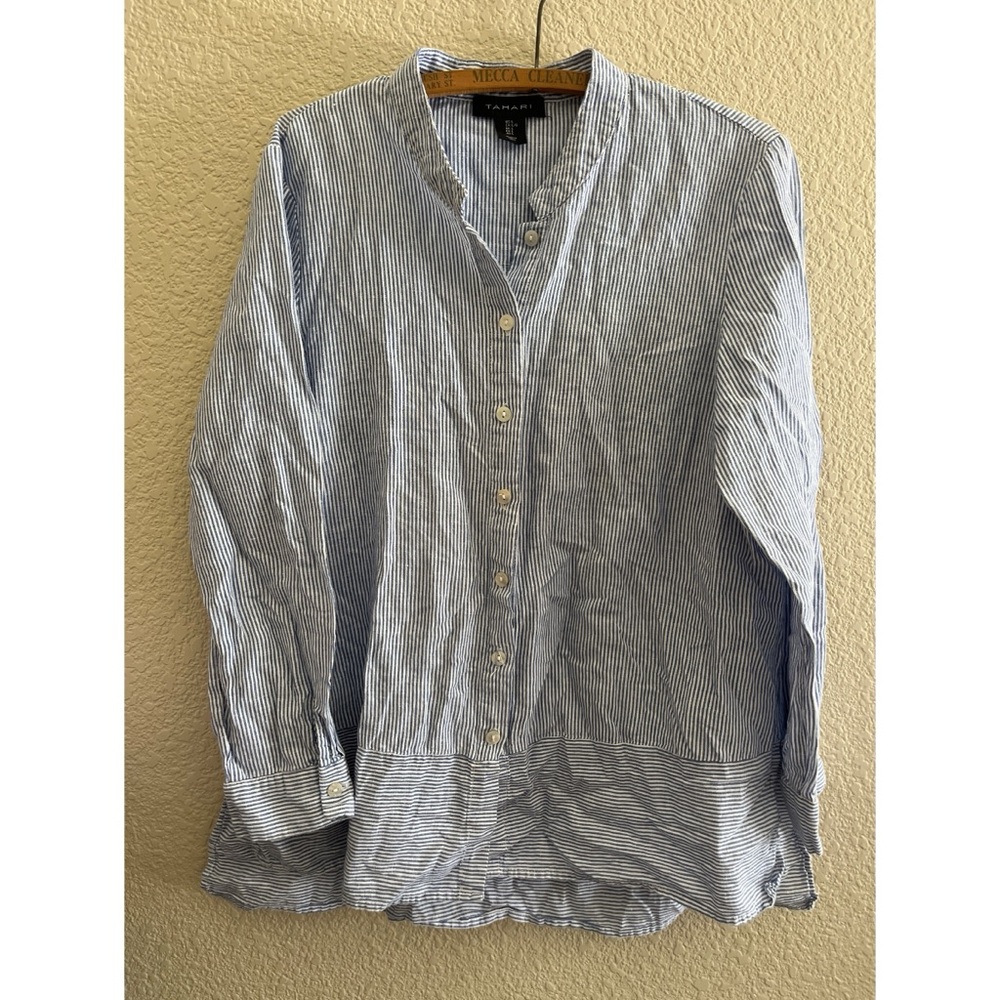 Tahari Linen Cotton Blend Striped Long Sleeve Women’s Size Large